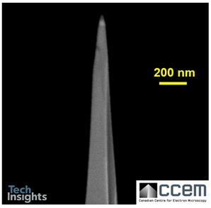 Figure 4 An SEM image of the Si JFET sample ready for APT analysis