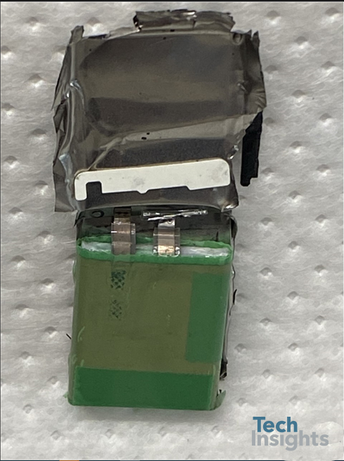 Figure 6: Teardown image of Apple watch series 7 (41 mm)’s battery after opening the metal pouch.