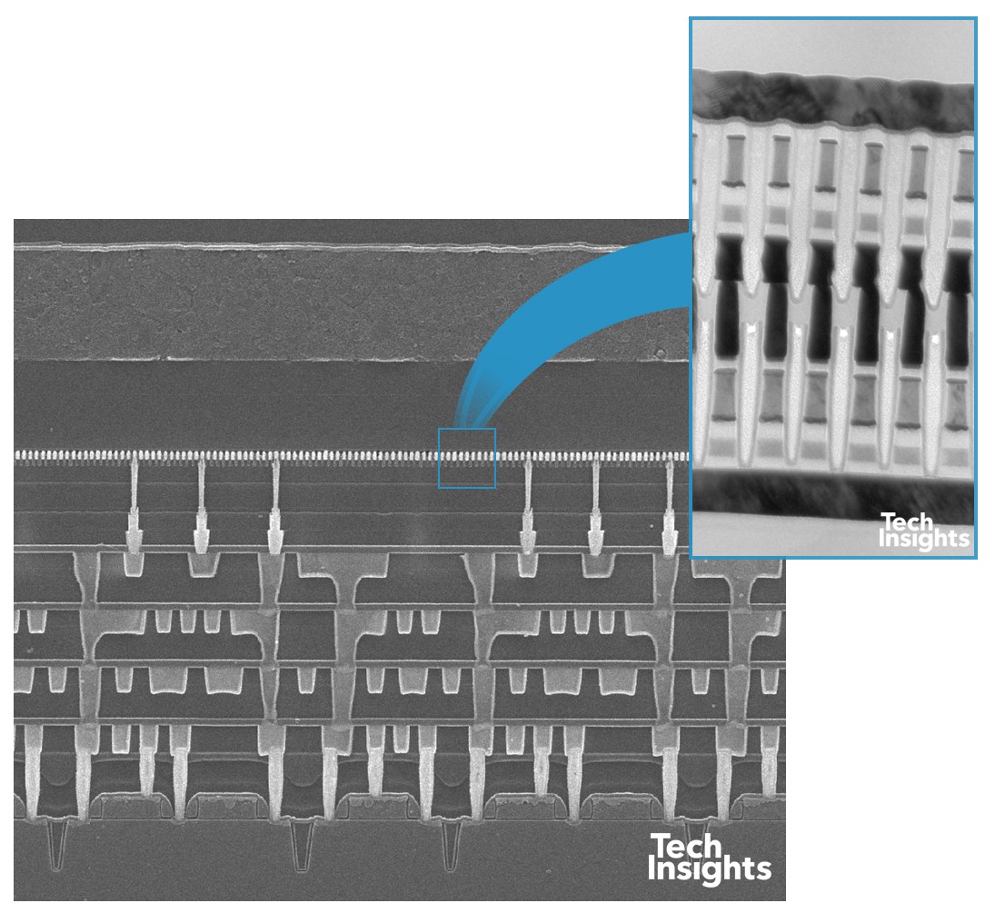 Figure 3: X-point Memory Array X-section SEM and TEM images